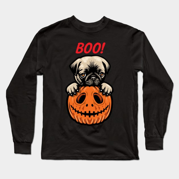 Cute Halloween Pumpkin Pug Long Sleeve T-Shirt by IPRINT